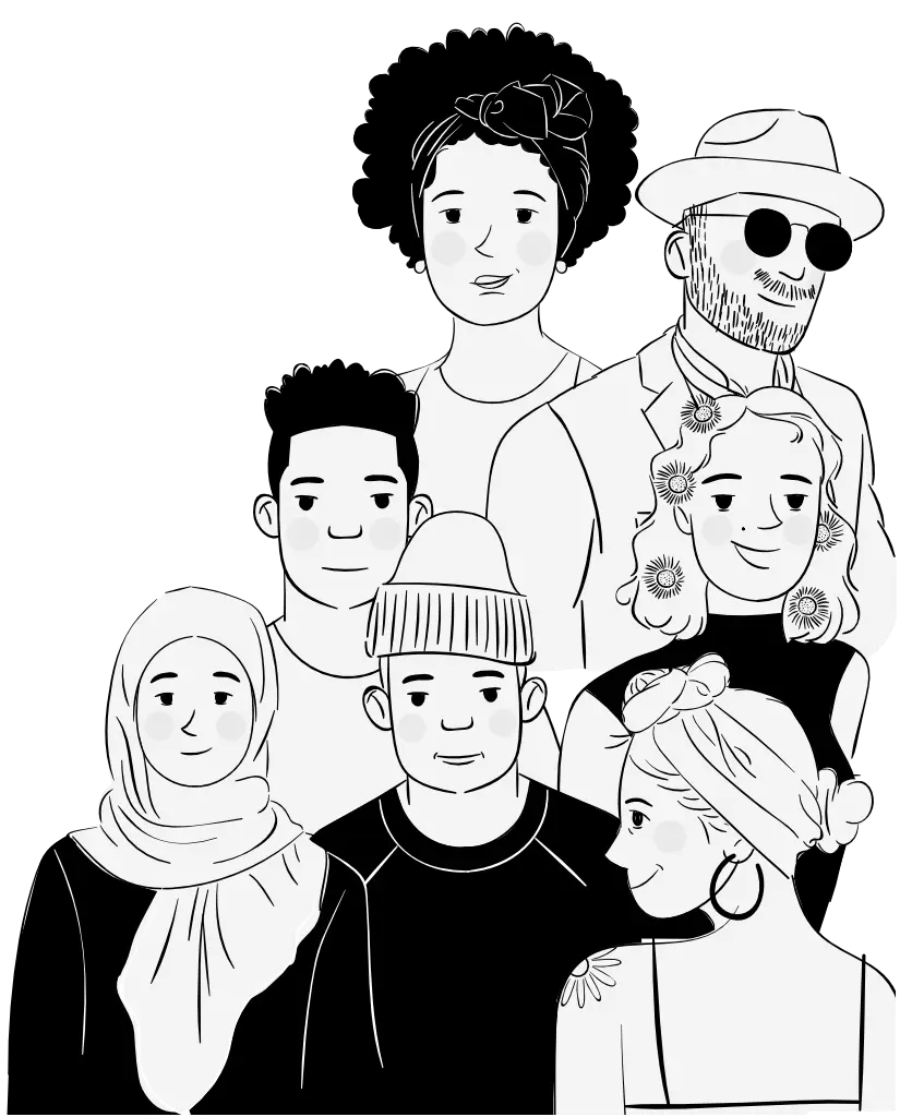 People in a group drawing illustration